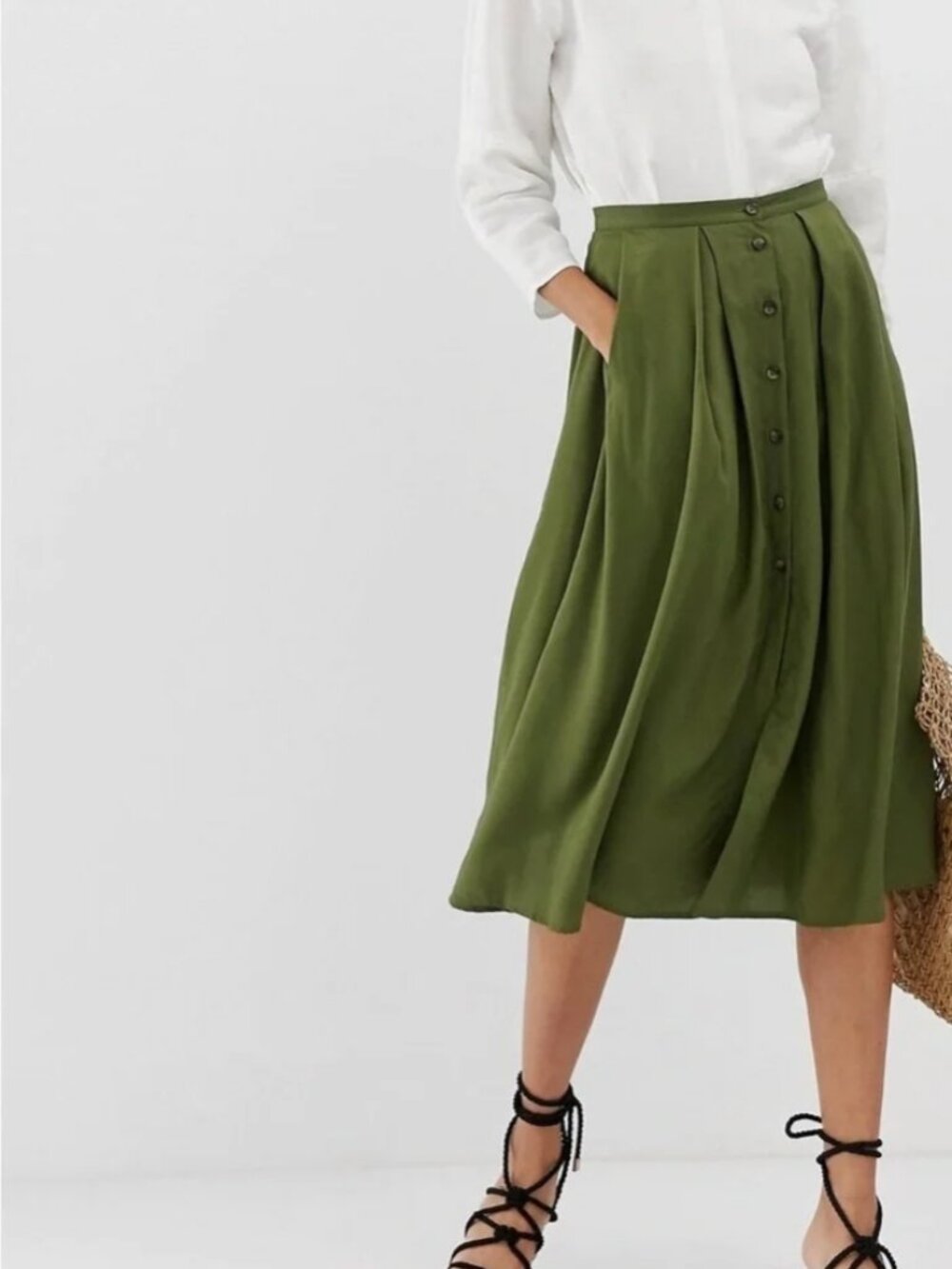 ASOS Design green button front midi skirt
